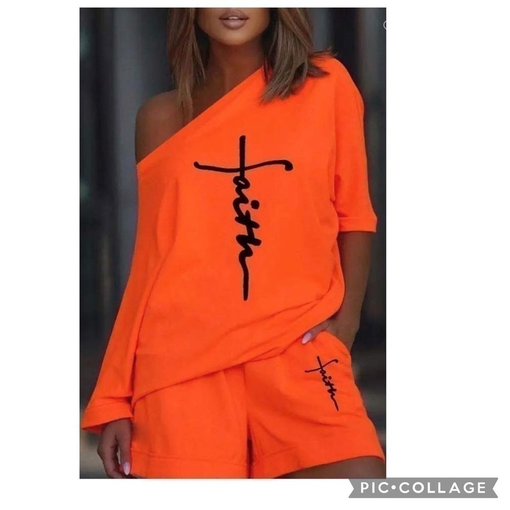 Deep Sunset Orange Two Piece Shorts & Top